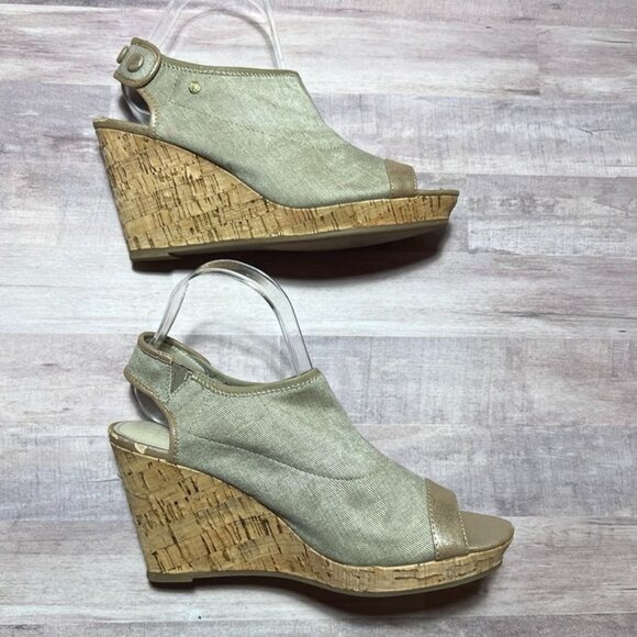 Dana Buchman Womens Wedge Peep-Toe Sandals Size 9 Medium Beige & Gold - Picture 9 of 11